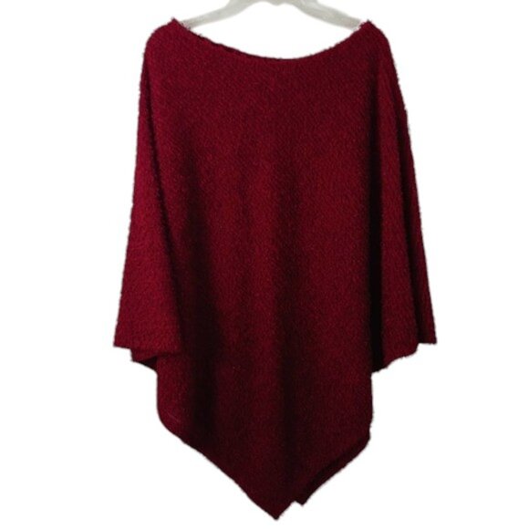 Vintage CHENILE Poncho Cape Coverup RED Long One Size Fits Most Flowy TEXTURED - Picture 8 of 13